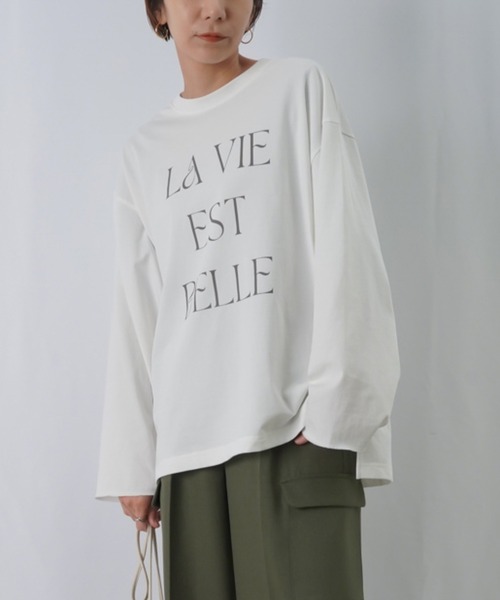 LUCA/LADY LUCK LUCA(ルカ/レディラックルカ)の「LC/LLL ワイド袖ロゴロンT(Tシャツ/カットソー・レディース・オフホワイト/ライトカーキ/ネイビー・FREE)」の1枚目の写真