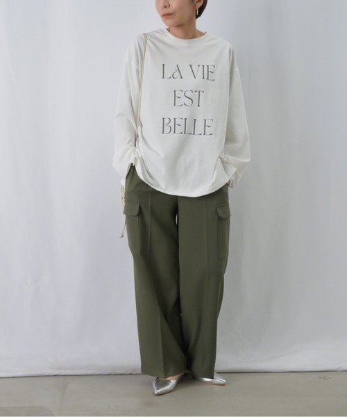 LUCA/LADY LUCK LUCA(ルカ/レディラックルカ)の「LC/LLL ワイド袖ロゴロンT(Tシャツ/カットソー・レディース・オフホワイト/ライトカーキ/ネイビー・FREE)」の5枚目の写真