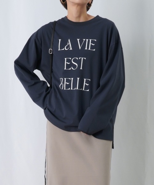 LUCA/LADY LUCK LUCA(ルカ/レディラックルカ)の「LC/LLL ワイド袖ロゴロンT(Tシャツ/カットソー・レディース・オフホワイト/ライトカーキ/ネイビー・FREE)」の4枚目の写真
