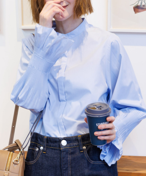 Rouge vif（ルージュヴィフ）の「【一部店舗限定】スリーブプリーツブラウス（シャツ/ブラウス・レディース・サックスブルー/ネイビー/ホワイト・フリー）」の3枚目の写真