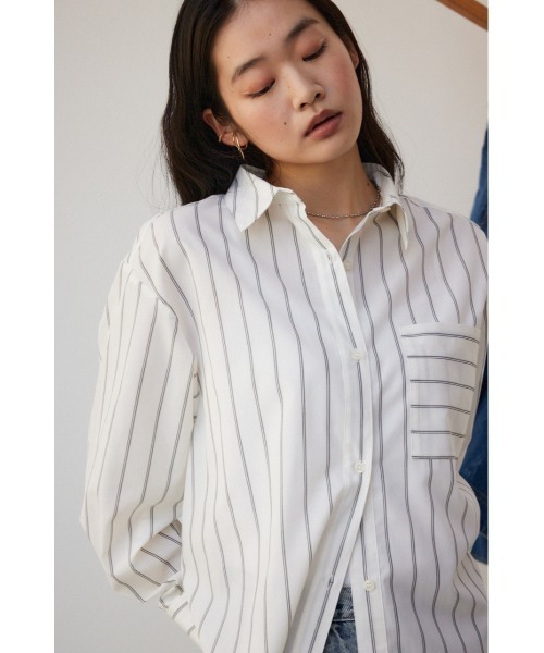 AZUL by moussy(アズールバイマウジー)の「ベーシックオーバーシャツ(シャツ/ブラウス・レディース・サックスブルー/オフホワイト/ブルー系その他/ホワイト系その他・FREE)」の16枚目の写真