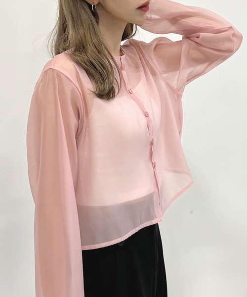 Futier land(フューティアランド)の「オーガンジーシアーシャツブラウス/2WAY(シャツ/ブラウス・レディース・アイボリー/ブラック/ピンク・FREE)」の3枚目の写真