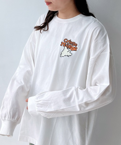 AS KNOW AS plus(アズノゥアズプラス)の「◎レトロキッズ オーバーサイズ 刺繍ロゴロンT(Tシャツ/カットソー・レディース・ブルー/オフホワイト/オートミール/スミクロ/ホワイト系2/ブラック系2/ブルー系2/ベージュ系2・FREE)」の3枚目の写真