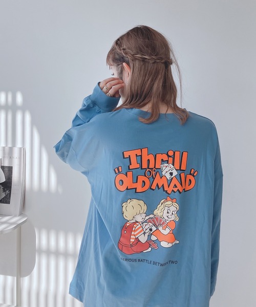 AS KNOW AS plus(アズノゥアズプラス)の「◎レトロキッズ オーバーサイズ 刺繍ロゴロンT(Tシャツ/カットソー・レディース・ブルー/オフホワイト/オートミール/スミクロ/ホワイト系2/ブラック系2/ブルー系2/ベージュ系2・FREE)」の7枚目の写真