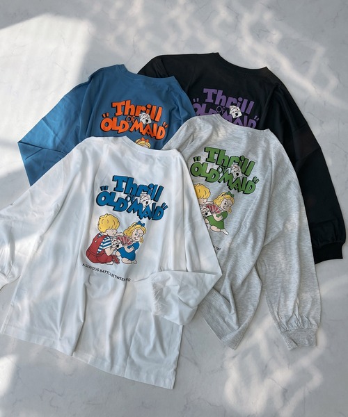 AS KNOW AS plus(アズノゥアズプラス)の「◎レトロキッズ オーバーサイズ 刺繍ロゴロンT(Tシャツ/カットソー・レディース・ブルー/オフホワイト/オートミール/スミクロ/ホワイト系2/ブラック系2/ブルー系2/ベージュ系2・FREE)」の13枚目の写真