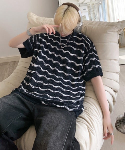 Wave border mesh summer knit трикотаж летний в полоску (унисекс)
