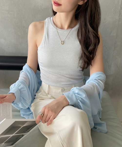 Ada.（エイダ）の「カップ付き ラメ テレコ アメスリ タンクトップ（タンクトップ・レディース・ブラック/ピンク/グリーン/シルバー・FREE）」の4枚目の写真