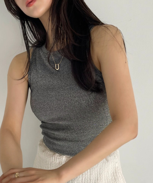 Ada.（エイダ）の「カップ付き ラメ テレコ アメスリ タンクトップ（タンクトップ・レディース・ブラック/ピンク/グリーン/シルバー・FREE）」の5枚目の写真