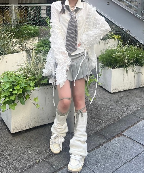 【セール】ストリートファッション XU エックスユー side shirring pleats skirt プリーツスカート サイドリボンスカート ミニスカート ショート丈スカート バレエコア 韓国ファッション 韓国ストリート（スカート）｜XU（エックスユー）