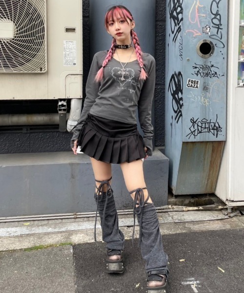 【セール】ストリートファッション XU エックスユー side shirring pleats skirt プリーツスカート サイドリボンスカート ミニスカート ショート丈スカート バレエコア 韓国ファッション 韓国ストリート（スカート）｜XU（エックスユー）