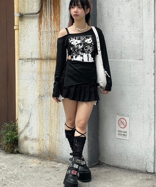 【セール】ストリートファッション XU エックスユー side shirring pleats skirt プリーツスカート サイドリボンスカート ミニスカート ショート丈スカート バレエコア 韓国ファッション 韓国ストリート（スカート）｜XU（エックスユー）