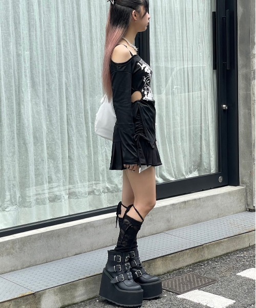【セール】ストリートファッション XU エックスユー side shirring pleats skirt プリーツスカート サイドリボンスカート ミニスカート ショート丈スカート バレエコア 韓国ファッション 韓国ストリート（スカート）｜XU（エックスユー）