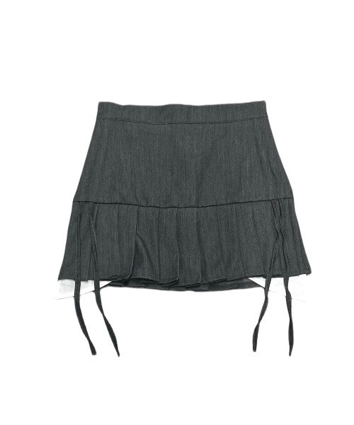 【セール】ストリートファッション XU エックスユー side shirring pleats skirt プリーツスカート サイドリボンスカート ミニスカート ショート丈スカート バレエコア 韓国ファッション 韓国ストリート（スカート）｜XU（エックスユー）