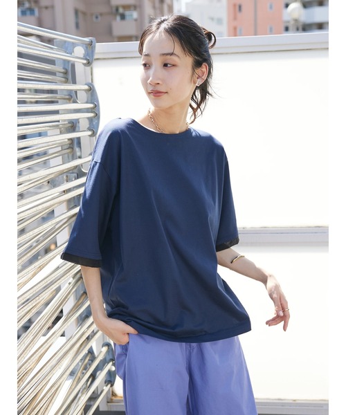 CRAFT STANDARD BOUTIQUE(クラフトスタンダードブティック)の「【UVカット】布帛切り替えプルオーバー(Tシャツ/カットソー・レディース・ベージュ/オフホワイト/ブラック/ネイビー・M/L)」の7枚目の写真
