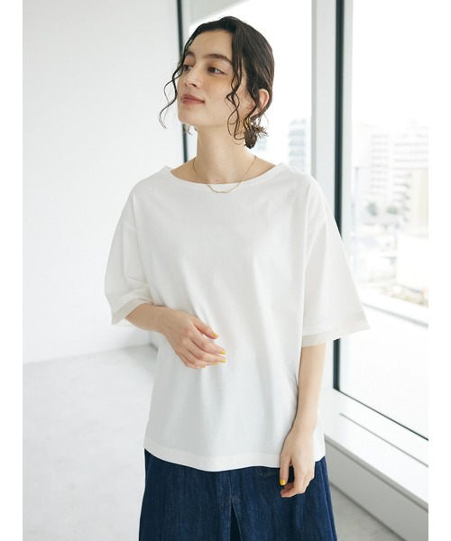 CRAFT STANDARD BOUTIQUE(クラフトスタンダードブティック)の「【UVカット】布帛切り替えプルオーバー(Tシャツ/カットソー・レディース・ベージュ/オフホワイト/ブラック/ネイビー・M/L)」の10枚目の写真