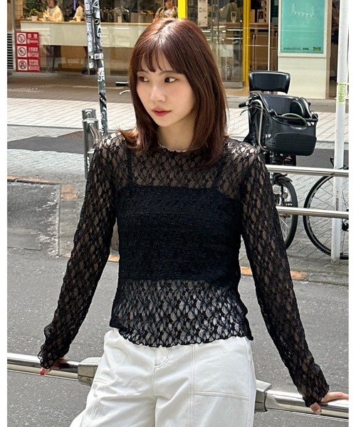 3.3 Field Trip （3.3フィールドトリップ）の「3.3 Field Trip／レイヤードレースT 2123907（Tシャツ/カットソー・レディース・ブラック/アイボリー・FREE）」の2枚目の写真