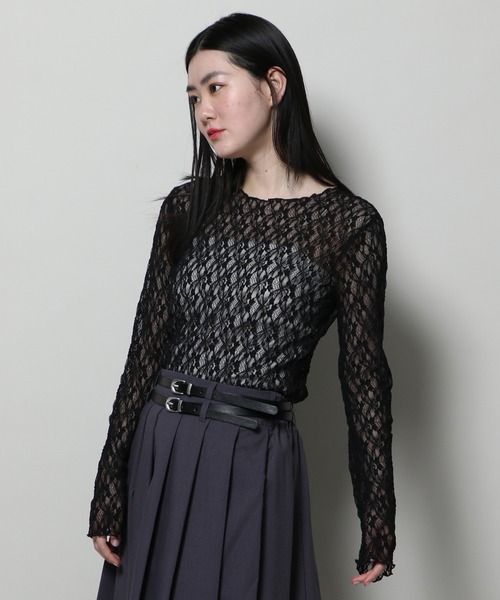 3.3 Field Trip （3.3フィールドトリップ）の「3.3 Field Trip／レイヤードレースT 2123907（Tシャツ/カットソー・レディース・ブラック/アイボリー・FREE）」の19枚目の写真