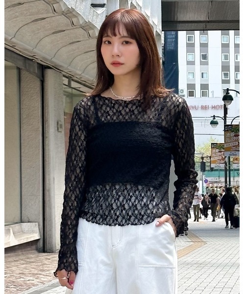 3.3 Field Trip （3.3フィールドトリップ）の「3.3 Field Trip／レイヤードレースT 2123907（Tシャツ/カットソー・レディース・ブラック/アイボリー・FREE）」の12枚目の写真