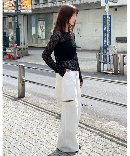 3.3 Field Trip （3.3フィールドトリップ）の「3.3 Field Trip／レイヤードレースT 2123907（Tシャツ/カットソー・レディース・ブラック/アイボリー・FREE）」の11枚目の写真