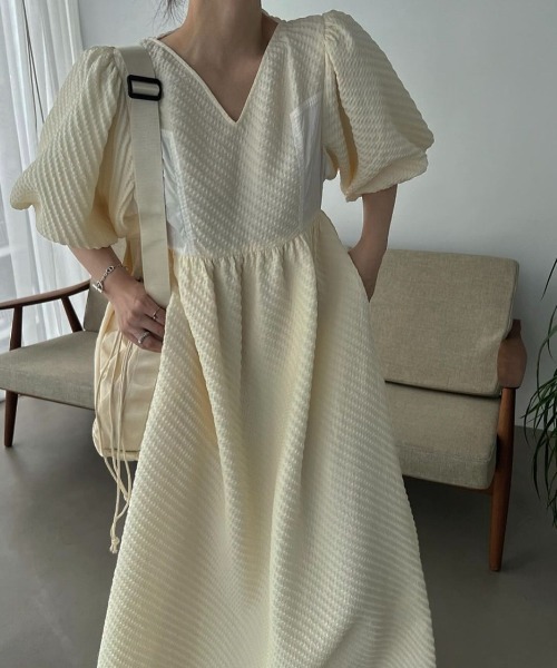 ワンピース floating jacquard balloon sleeve OP floating jacquard balloon sleeve OP（ワンピース）｜WILLFULLY