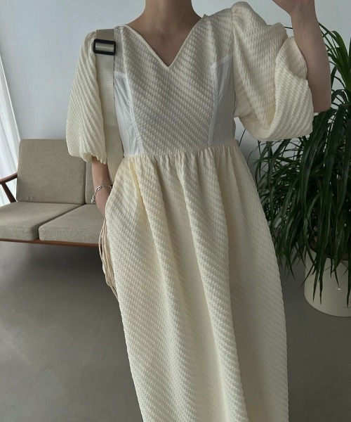 ワンピース floating jacquard balloon sleeve OP floating jacquard balloon sleeve OP（ワンピース）｜WILLFULLY
