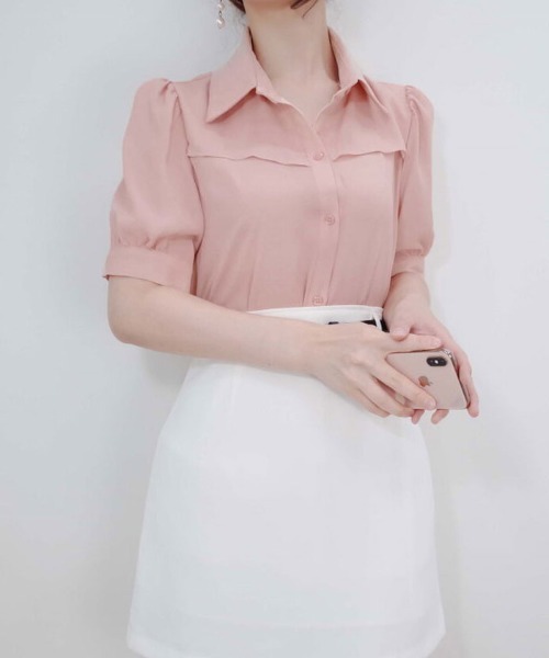VIVID LADY(ビビッドレディー)の「襟付きシフォンブラウス 半袖 夏(シャツ/ブラウス・レディース・アイボリー/ブラック/スカイブルー/ピンク・FREE)」の8枚目の写真