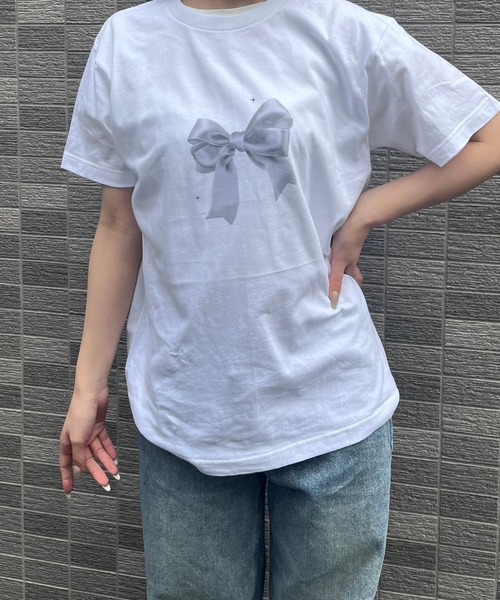 fiere(フィエール)の「リボンプリントTシャツ(Tシャツ/カットソー・レディース・ホワイト・M/L)」の4枚目の写真