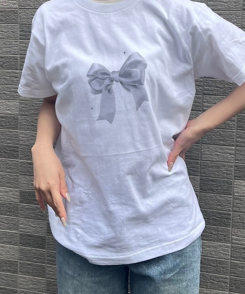 fiere(フィエール)の「リボンプリントTシャツ(Tシャツ/カットソー・レディース・ホワイト・M/L)」の5枚目の写真