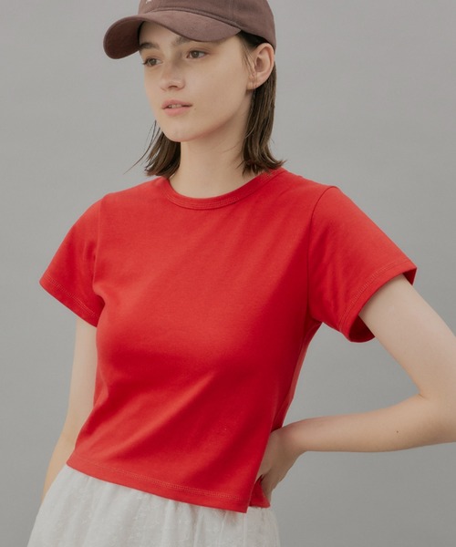 GIUNON（ジウノン）の「hem stitch t-shirt / ヘムステッチTシャツ（Tシャツ/カットソー・レディース・ネイビー/ベージュ/ホワイト/レッド・FREE）」の5枚目の写真