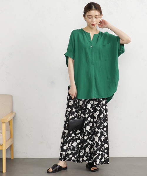 FOUND GOOD(ファウンドグッド)の「レーヨンナイロンスキッパーシャツ(シャツ/ブラウス・レディース・グリーン系5/ホワイト系5/ブラウン系5/ブラック/アイボリー・S/M/L)」の5枚目の写真