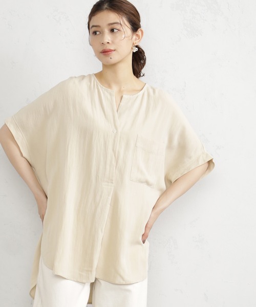 FOUND GOOD(ファウンドグッド)の「レーヨンナイロンスキッパーシャツ(シャツ/ブラウス・レディース・グリーン系5/ホワイト系5/ブラウン系5/ブラック/アイボリー・S/M/L)」の4枚目の写真