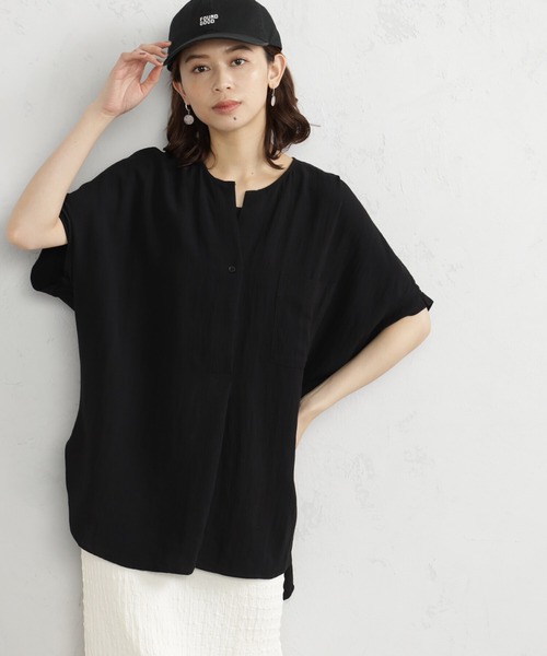 FOUND GOOD(ファウンドグッド)の「レーヨンナイロンスキッパーシャツ(シャツ/ブラウス・レディース・グリーン系5/ホワイト系5/ブラウン系5/ブラック/アイボリー・S/M/L)」の2枚目の写真