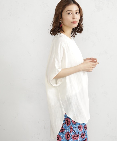 FOUND GOOD(ファウンドグッド)の「レーヨンナイロンスキッパーシャツ(シャツ/ブラウス・レディース・グリーン系5/ホワイト系5/ブラウン系5/ブラック/アイボリー・S/M/L)」の6枚目の写真