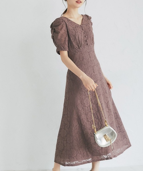 【セール】バックレースアップフラワーレースワンピース（ワンピース）｜tocco closet（トッコ クローゼット）