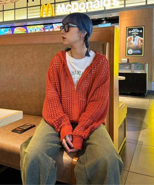 CIAOPANIC TYPY(チャオパニックティピー)の「【UNISEX】メッシュパーカー(パーカー・メンズ・アイボリー/モスグリーン/ネイビー/オレンジ・MEDIUM/LARGE)」の9枚目の写真