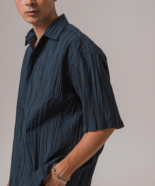 EDIFICE（エディフィス）の「クリンクル ローン オープンカラー半袖シャツ（シャツ/ブラウス・メンズ・サックスブルー/ネイビー/チャコールグレー/オレンジ系その他・SMALL/MEDIUM/LARGE）」の3枚目の写真