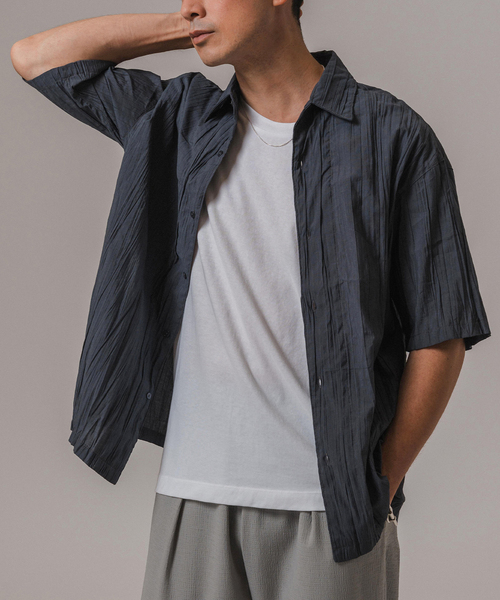 EDIFICE（エディフィス）の「クリンクル ローン オープンカラー半袖シャツ（シャツ/ブラウス・メンズ・サックスブルー/ネイビー/チャコールグレー/オレンジ系その他・SMALL/MEDIUM/LARGE）」の9枚目の写真