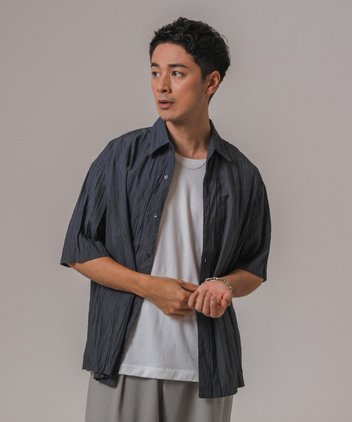 EDIFICE（エディフィス）の「クリンクル ローン オープンカラー半袖シャツ（シャツ/ブラウス・メンズ・サックスブルー/ネイビー/チャコールグレー/オレンジ系その他・SMALL/MEDIUM/LARGE）」の10枚目の写真