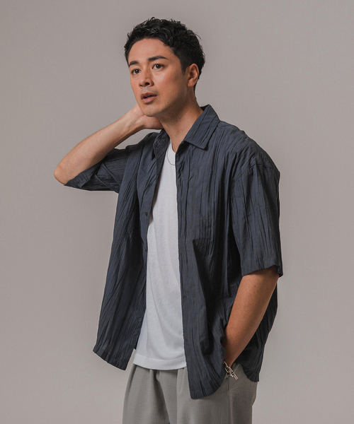 EDIFICE（エディフィス）の「クリンクル ローン オープンカラー半袖シャツ（シャツ/ブラウス・メンズ・サックスブルー/ネイビー/チャコールグレー/オレンジ系その他・SMALL/MEDIUM/LARGE）」の11枚目の写真