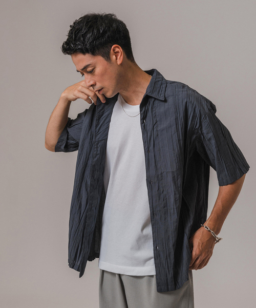 EDIFICE（エディフィス）の「クリンクル ローン オープンカラー半袖シャツ（シャツ/ブラウス・メンズ・サックスブルー/ネイビー/チャコールグレー/オレンジ系その他・SMALL/MEDIUM/LARGE）」の12枚目の写真