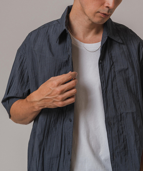 EDIFICE（エディフィス）の「クリンクル ローン オープンカラー半袖シャツ（シャツ/ブラウス・メンズ・サックスブルー/ネイビー/チャコールグレー/オレンジ系その他・SMALL/MEDIUM/LARGE）」の13枚目の写真