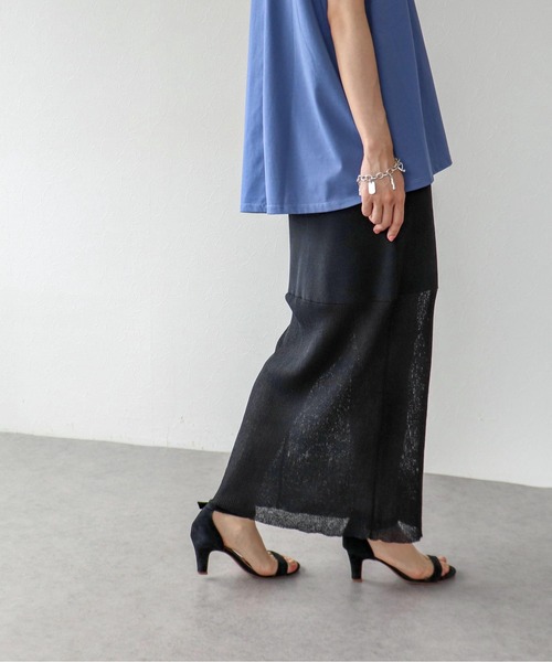 Three Four Time(スリーフォータイム)の「シアーニットスカート(スカート・レディース・ブラック/オフホワイト・FREE)」の13枚目の写真