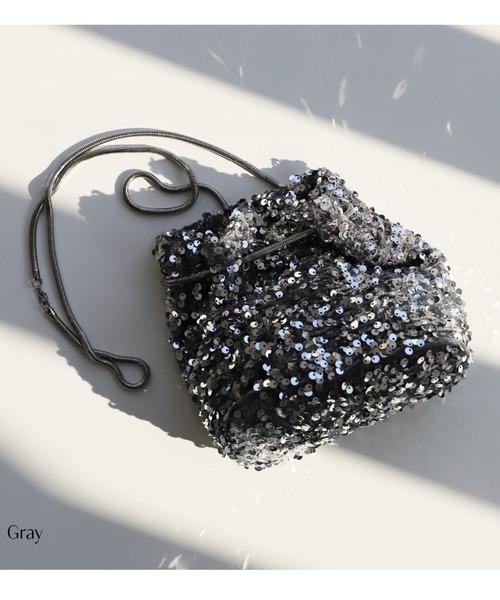 Cupid Heart(キューピッドハート)の「【Cupid Heart】結婚式用!巾着風スパンコールパーティーバッグ(ショルダーバッグ・レディース・グレー系その他/マルチ/シルバー/ブラック・MEDIUM)」の4枚目の写真