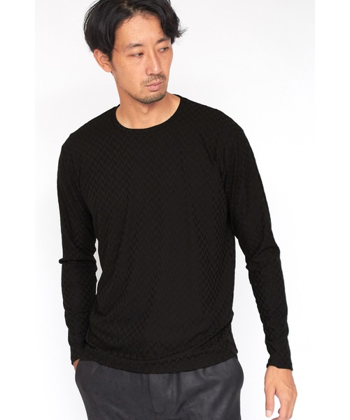 HIGH STREET(ハイストリート)の「HIGH STREET∴ヘリンボンJQ長袖クルーネックカットソー(Tシャツ/カットソー・メンズ・ブラック/ホワイト・M/L/LL)」の2枚目の写真