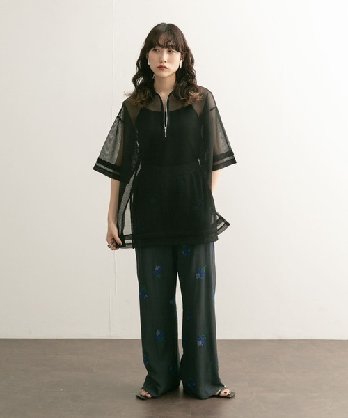 KBF（ケイビーエフ）の「ハーフZIPメッシュプルオーバー（シャツ/ブラウス・レディース・ボルドー/ブラック/アイボリー・ONE）」の3枚目の写真