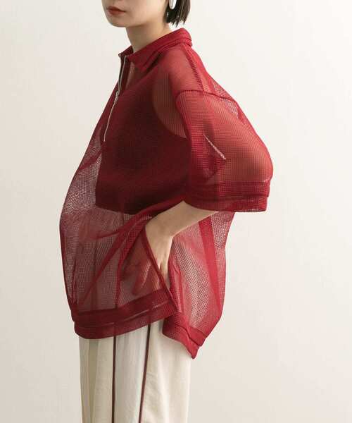 KBF（ケイビーエフ）の「ハーフZIPメッシュプルオーバー（シャツ/ブラウス・レディース・ボルドー/ブラック/アイボリー・ONE）」の4枚目の写真