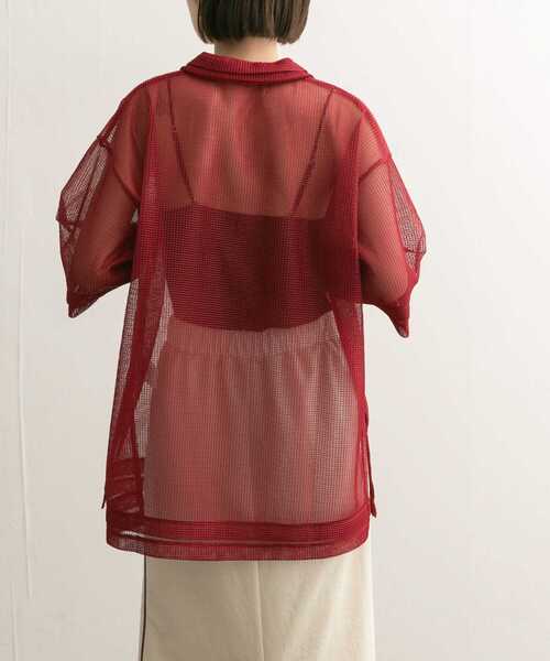 KBF（ケイビーエフ）の「ハーフZIPメッシュプルオーバー（シャツ/ブラウス・レディース・ボルドー/ブラック/アイボリー・ONE）」の5枚目の写真