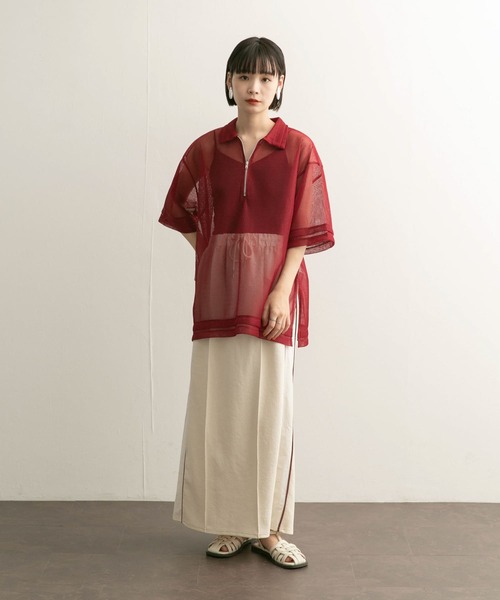 KBF（ケイビーエフ）の「ハーフZIPメッシュプルオーバー（シャツ/ブラウス・レディース・ボルドー/ブラック/アイボリー・ONE）」の9枚目の写真