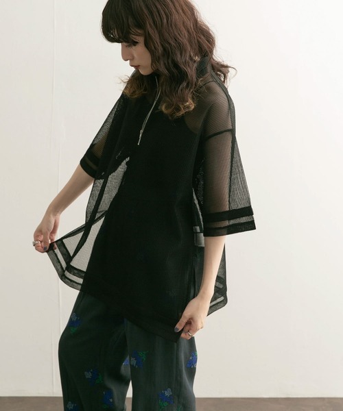 KBF（ケイビーエフ）の「ハーフZIPメッシュプルオーバー（シャツ/ブラウス・レディース・ボルドー/ブラック/アイボリー・ONE）」の13枚目の写真