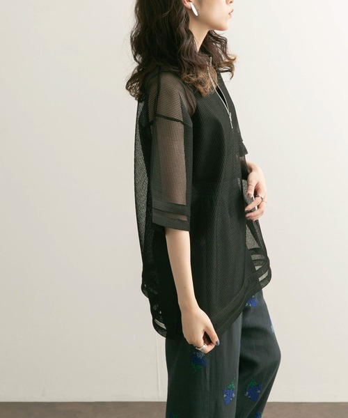 KBF（ケイビーエフ）の「ハーフZIPメッシュプルオーバー（シャツ/ブラウス・レディース・ボルドー/ブラック/アイボリー・ONE）」の14枚目の写真